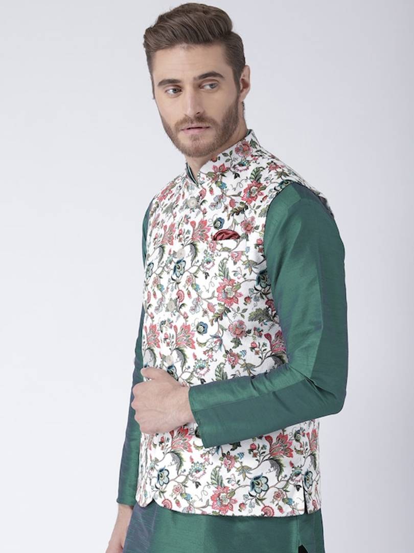 Men's Multicoloured 
Cotton Blend
 Printed Nehru Jackets